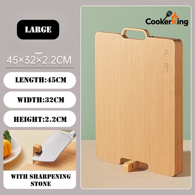 COOKER KING 3 Sizes Standable Cutting Board Moso Bamboo Chopping Board with Sharpening Stone Preparation Board Cost-effective