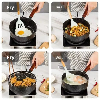 14cm/16cm Non-Stick Sauce Pan Soup Pot with Pour Spout Milk Saucepan Wooden Handle Stick Proof Sauce Pan for Home Kitchen