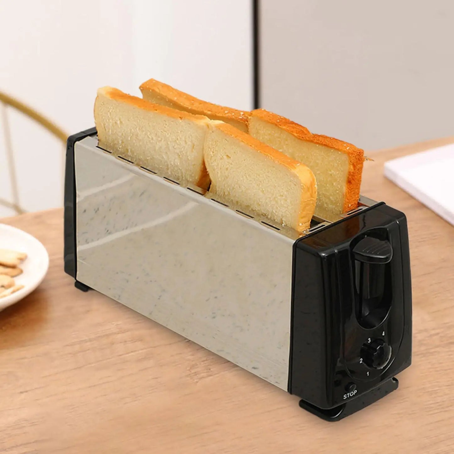 Horizontal Stainless Steel Bread Toaster Large Slot Electric Toast Machine 4 Slice Sandwich Maker for Household