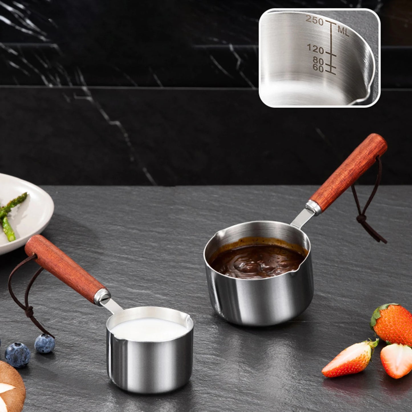 304 Stainless Steel Mini Soup Pot with Wooden Handle Condiment Sauce Pan Small Saucepan for Making Sauces Heating Milk Kitchen