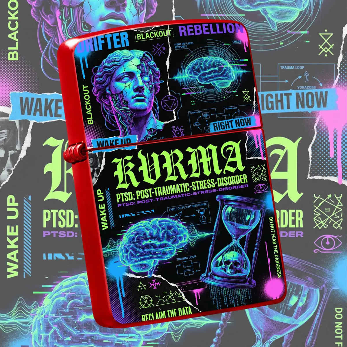 Cyber Style Kvrma Themed Lightweight Lighter, Trendy Print Of Statue Brain Hourglass, Portable Accessory For Daily Outdoor Multi Scenarios, Cool Unique Practical Item For Everyday Use And Festival Gift Giving A Humorous And I