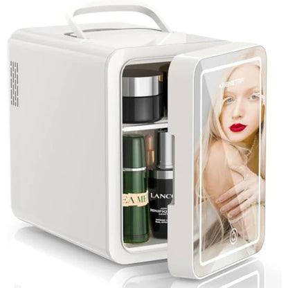 Skincare Mini Fridge 6L/8 Can with LED Mirror, Portable Cooler and Warmer Mini Fridge for Home/Car, Portable Thermoelectric Ref