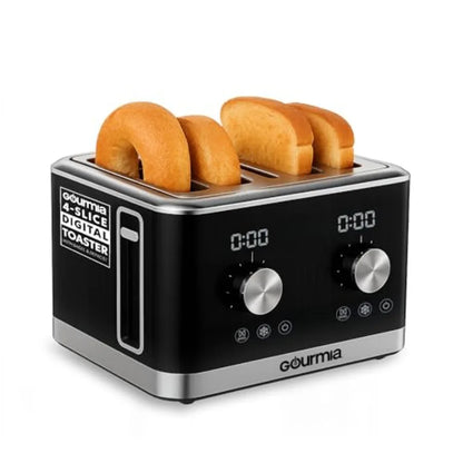 4-Slice Toaster with Dual Independent Controls for Bagel Defrost and Reheat 6 Browning Levels Extra Wide Slots Removable Crumb