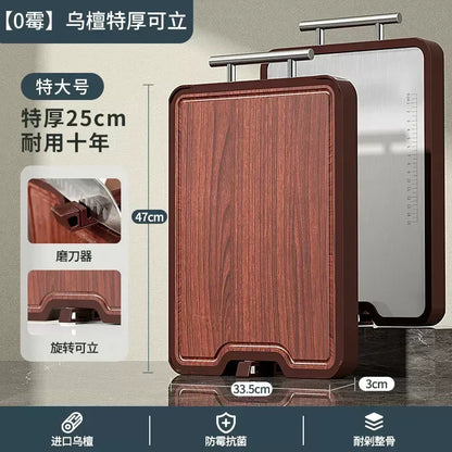 Double-Sided Antibacterial Cutting Board Mold Resistant PP Material Ebony & 316 Stainless Steel Chopping Block for Kitchen