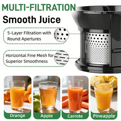 Cold Press Juicer, Slow Masticating Juicer Machine With Large Chute For Whole Fruits & Vegetables, Space-Saving Juice Extractor
