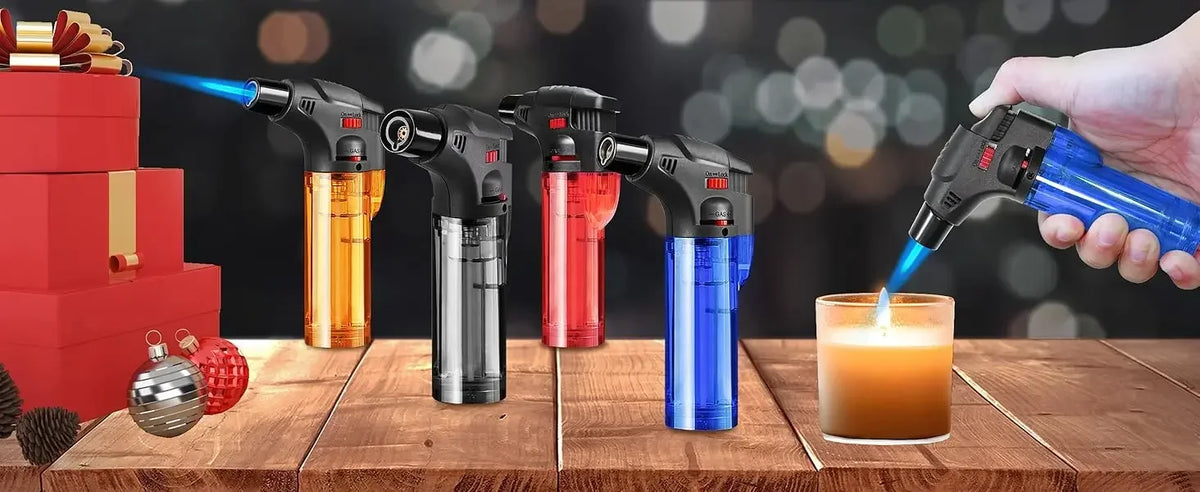 2026 New Torch Lighters Butane Refillable Jet Flame Windproof Torch Lighter for Candle Fireplace Camping BBQGrill Kitchen
