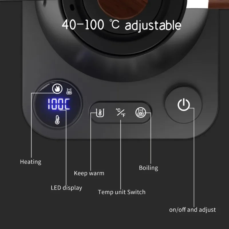 900ML Coffee Teapot Stainless Steel Quick Water Boiler Electric Gooseneck Kettle 1200W Temperature Control Suitable for Home Use