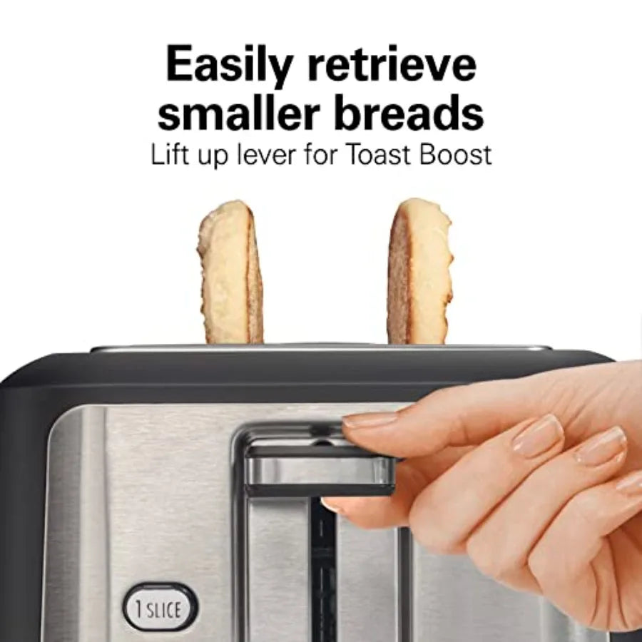 2-Slice Toaster with Extra Long Wide Slots Matte Black Stainless Steel 7 Browning Levels Shade Selector Bagel Setting Sure-Toas