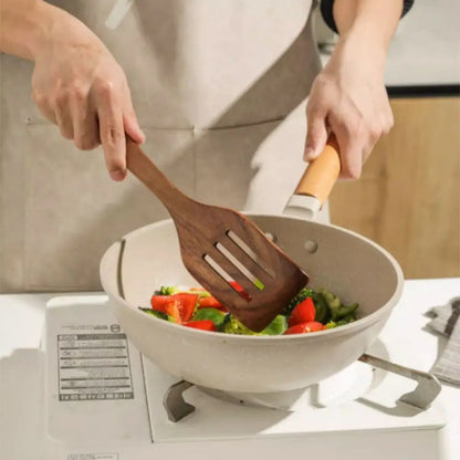 4-8pcs Wooden Cooking Spoon with Storage Bucket Durable Kitchen Utensils Set Natural Material Unbreakable Kitchen Shovel Set