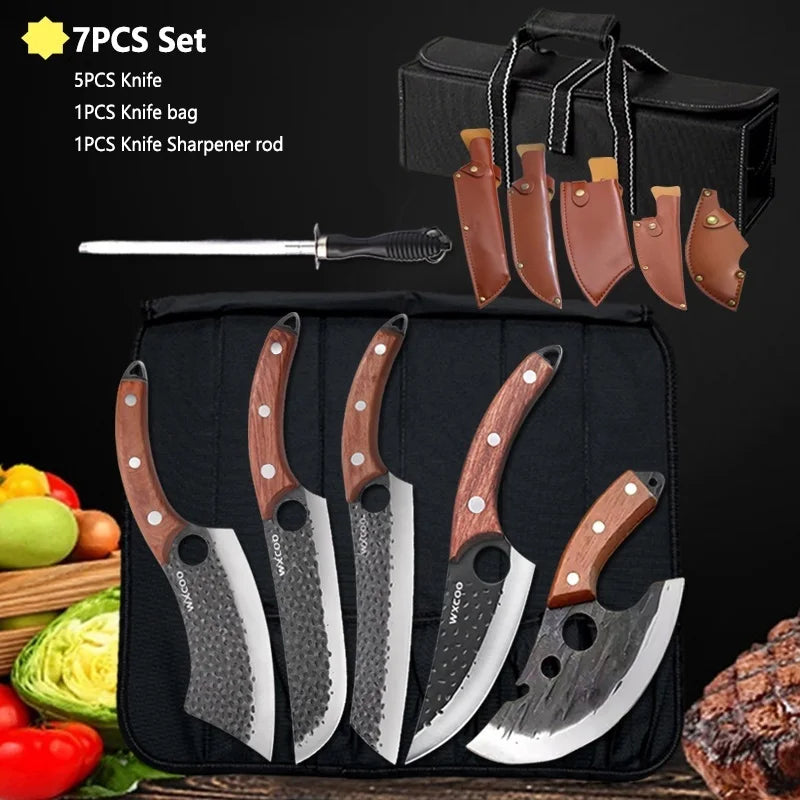 WXCOO Forged Butcher Bone Cutter Kitchen Knife Stainless Steel with Sheath 1~8pcs Chef Fruit Knives Scissor BBQ Cooking Boning