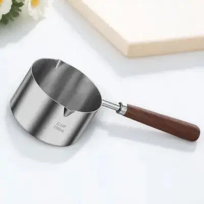 250Ml Stainless Steel Sauce Pan with Wood Handle Melting Bowl for Butter Chocolate Milk Oil Pour Spout Ergonomic Anti Scald
