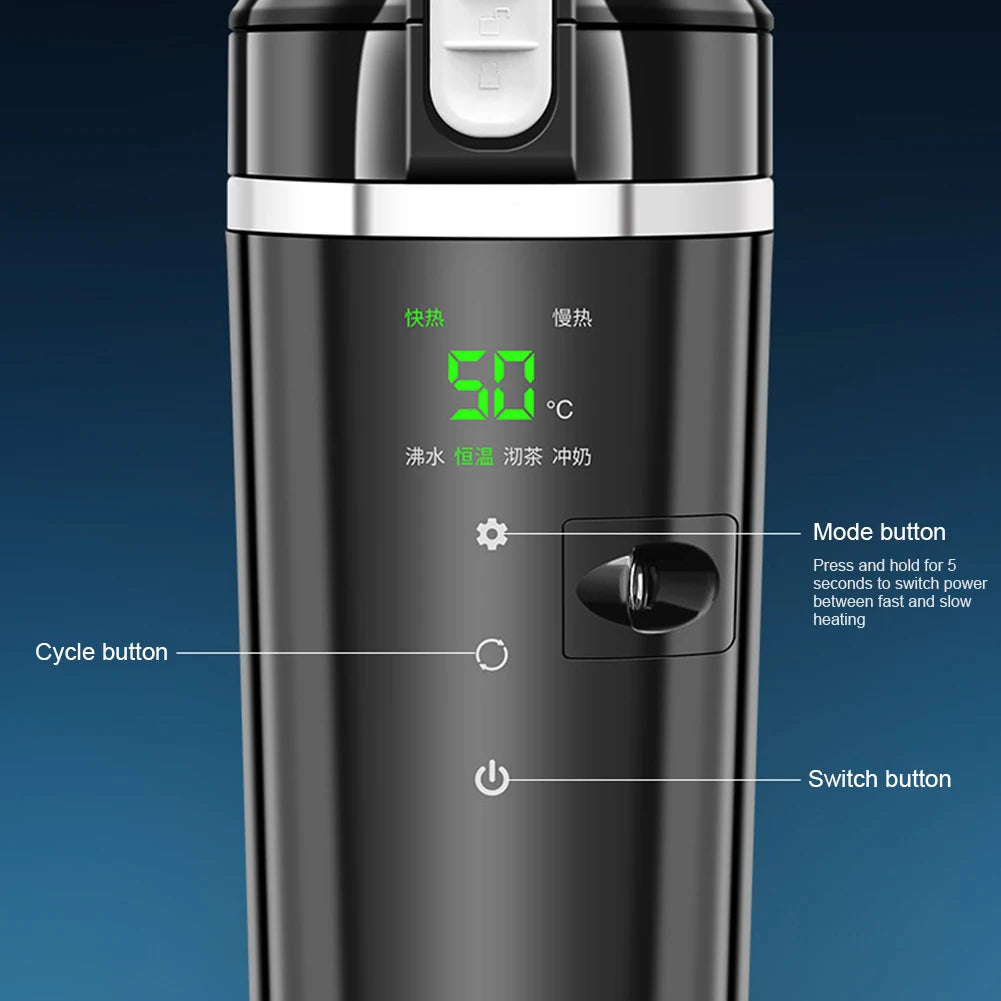 12V/24V Car Heating Cup Smart Temperature Control Electric Kettle Stainless Steel Car Heated Smart Mug 500ML Water Warmer Bottle