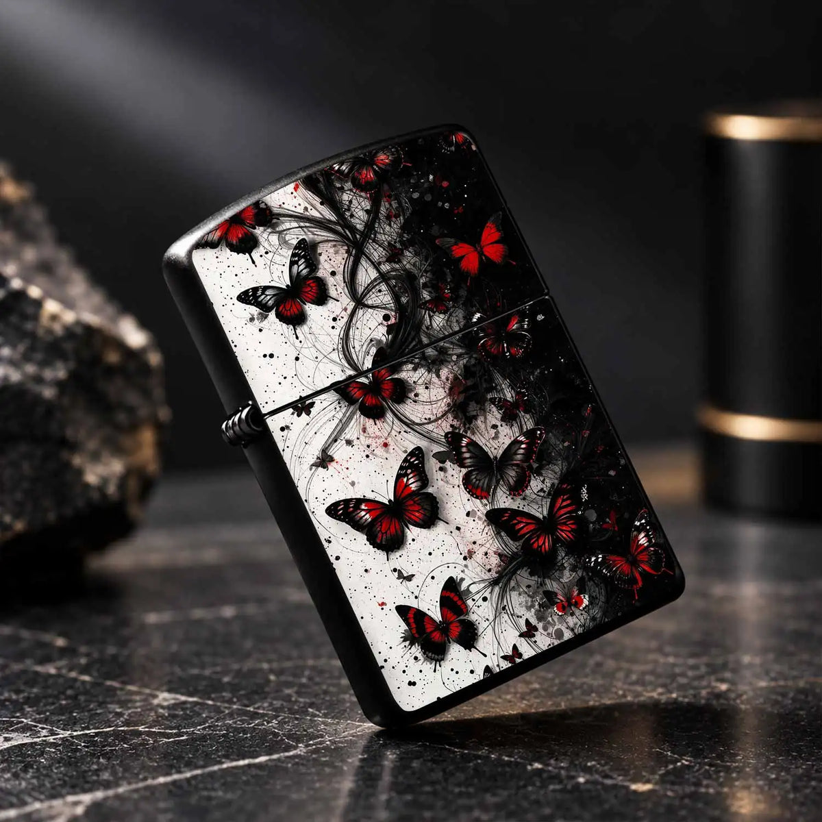 Exquisite Portable Igniter With Striking Red Black Dance Art Pattern, Stylish Atmospheric Practical Item For Daily Outdoor Camping Gathering Scenarios, Creative Premium Gift Choice With Distinct Unique Aesthetic A Humorous An
