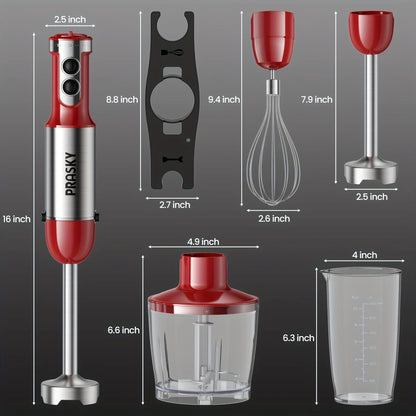 PRASKY 5-in-1 Handheld Immersion Blender with High Power Motor & Multi-Attachment System - Powerful Motor, Whisk, Meat Chopper