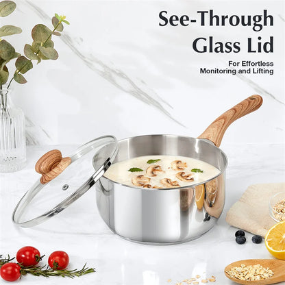 KOCH SYSTEME CS Stainless Steel Saucepan 1QT/2QT/3QT Milk Pot Stewpot with Heat-resistant Bakelite Handle Sauce Pans Induction