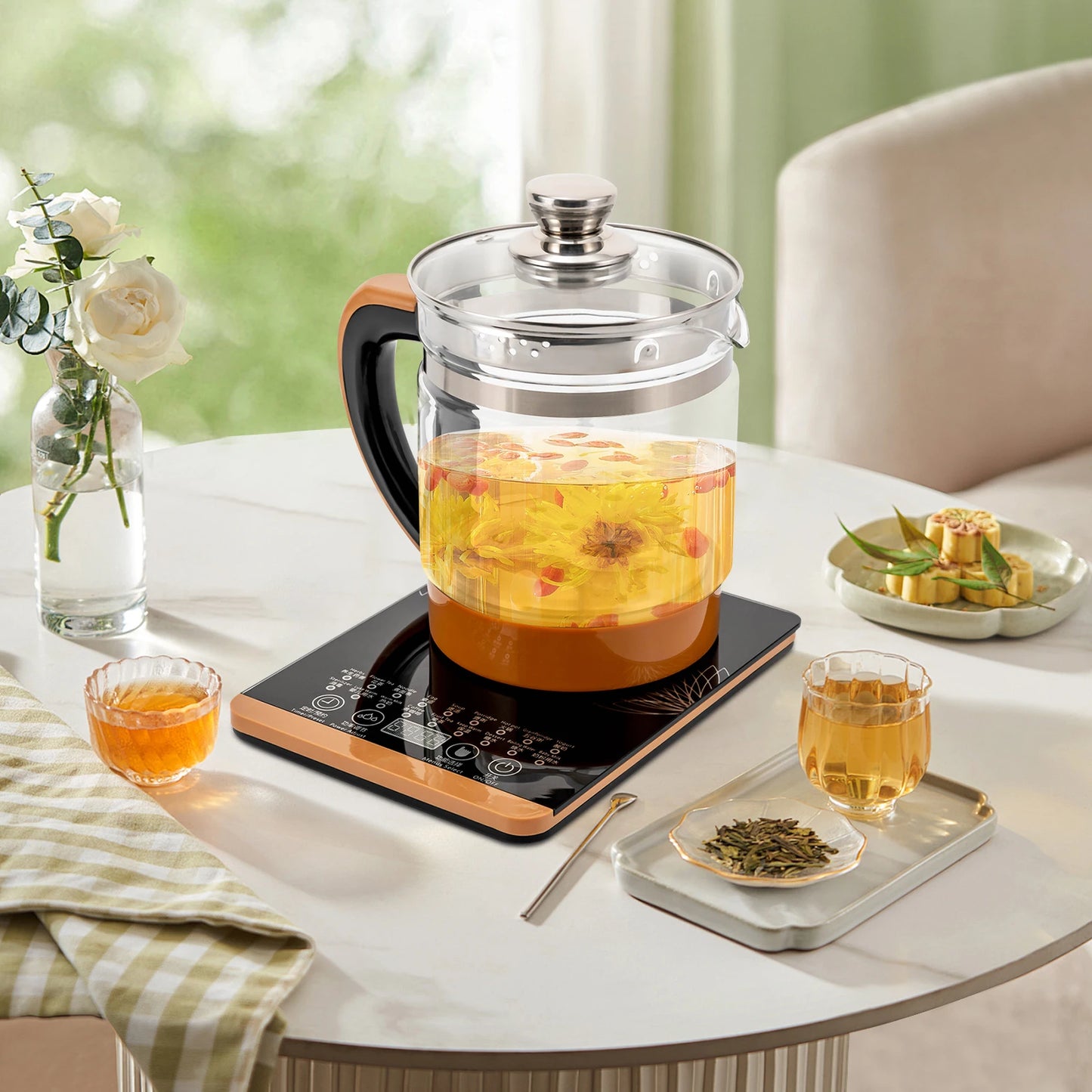 Multifunctional Electric Glass Kettle 1.8L with 18 Modes & Tea Strainer, 800W Smart Kettle,12 Temp Keep Warm for Coffee Tea Soup