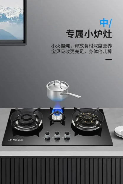 【hot item】Household Gas Stove Tabletop Embedded Dual-purpose Flip Cover Three-burner Stove With Flameout Protection