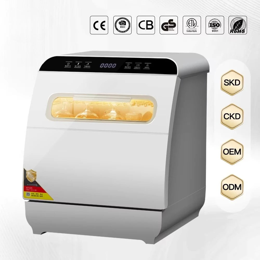 Deshi Countertop Automatic Dishwasher Model Q8 1000W Large Capacity 8 Place Settings Dual Top-and-bottom Spray Arms Smart