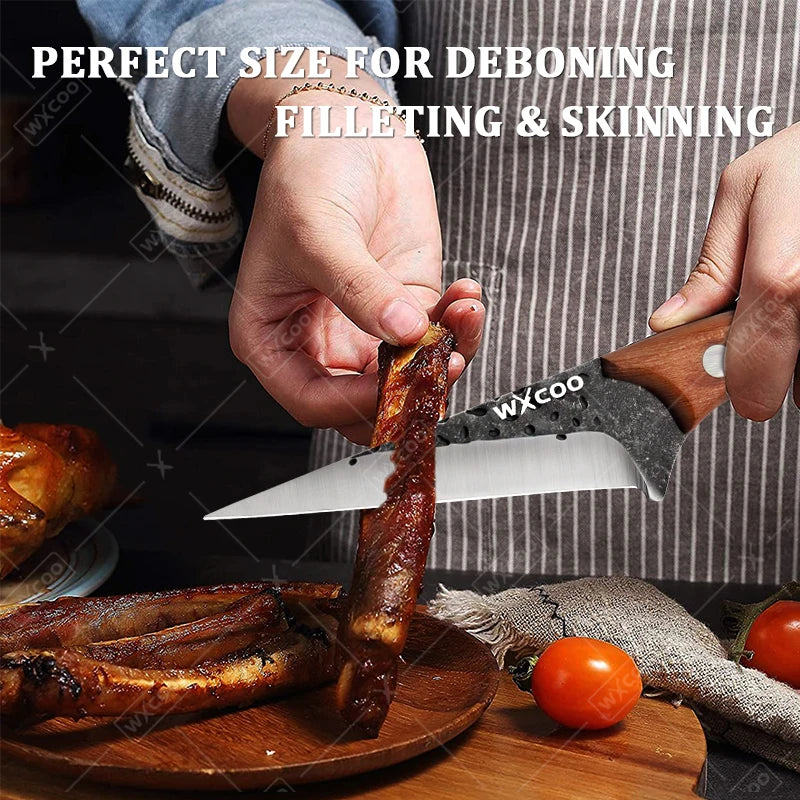 WXCOO Handmade Forged Knife Butcher Cleaver Knife Meat Cutting Japanese Kitchen Pork Bone Shaving Knives Boning Knife