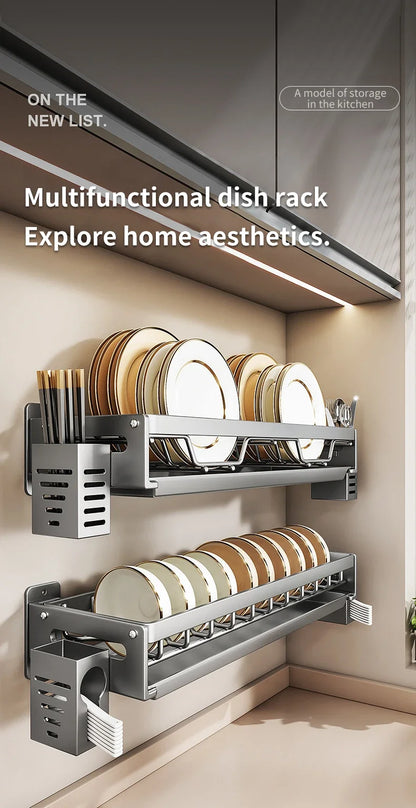 Floating Wall Drainer for Kitchen Dishes Multifunction Divider Spoon Kitchen Accessories Holder Organizers Storage Shelf Rack