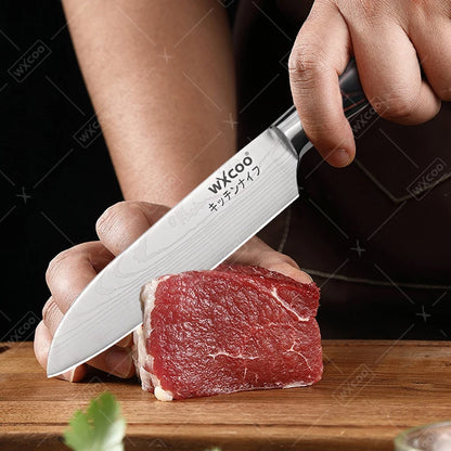 WXCOO Santoku Butcher Carving Knife Japanese Kitchen Knives High Carbon Steel Knife Set Fruit Bread Meat Cleaver Boning Knife