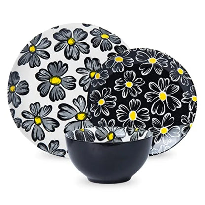 12-pieces Dinnerware Set Ceramic Dish Set Plates Sets Service for 4 Bowl Sets Stoneware Dinnerware Sets 12pcs Plate and Bowl Se