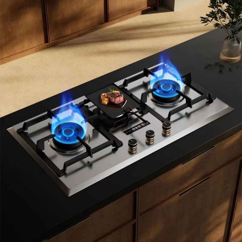 High Quality Built-In Household 3 Burner Stainless Steel Gas Stove with Battery Ignition and Flameout Protection