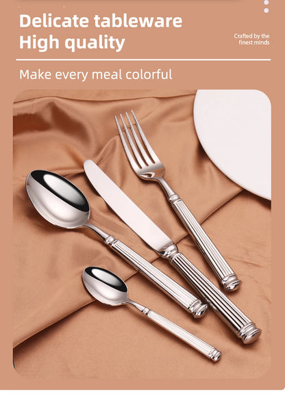 12/16/20 Pieces Sliver Tableware Set Stainless Steel Cutlery Elegant Dinnerware Vintage Knife Spoon Fork Set Kitchen Utensils
