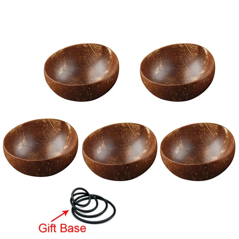 12-15cm  Natural Coconut Bowl set wooden Salad Ramen bowl Coconut Wood Spoon Set coco smoothie Kitchen tableware Coconut bowl