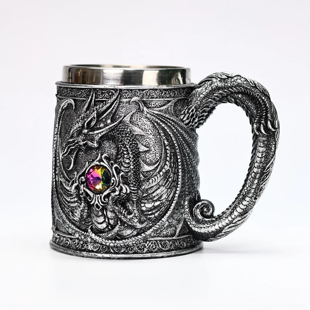 Creative Gothic Legendary Dragon Beer Stein Resin Hand Painted Stainless Steel Drinkware Coffee Cup Mug Friends Gift