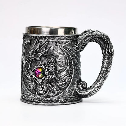 Creative Gothic Legendary Dragon Beer Stein Resin Hand Painted Stainless Steel Drinkware Coffee Cup Mug Friends Gift