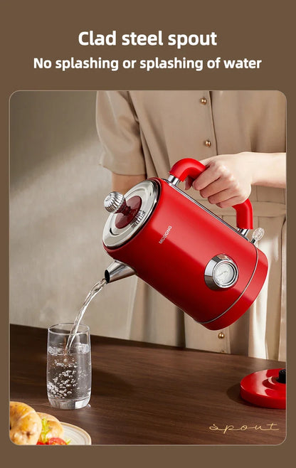Retro 1.8L Electric Kettle with Mechanical Thermometer Stainless Steel Boil Water Tea Pot Automatic Power off Insulation Pot