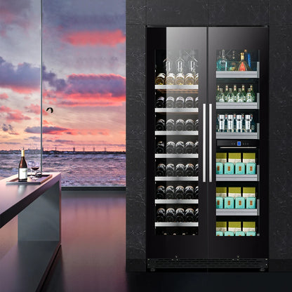Home Kitchen Wine and Beverage Refrigerator Double Door Cooler Dual Zone Temperature 16 Shelves