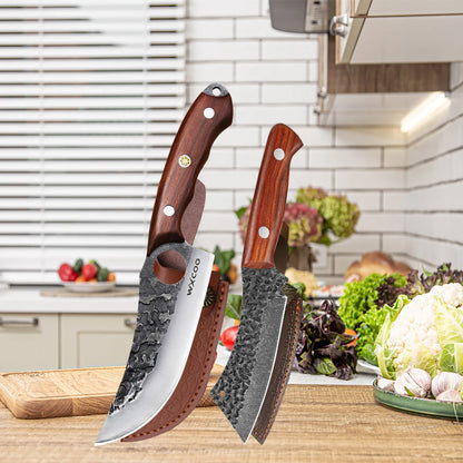 WXCOO Multifunctional Hand Forged Butcher Knife Kitchen Knife Durable Blade for BBQ Meat Cutting Boning Knife Wooden Handle