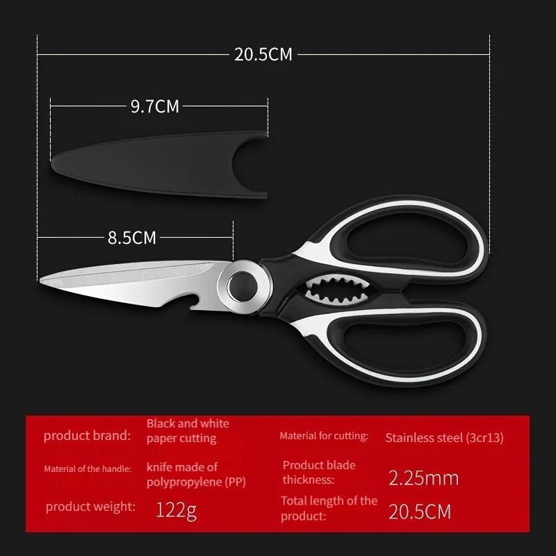 Multipurpose Stainless Steel Kitchen Scissors Heavy Duty Dishwasher Safe for Cutting Meat Poultry Fish and Opening Bottles