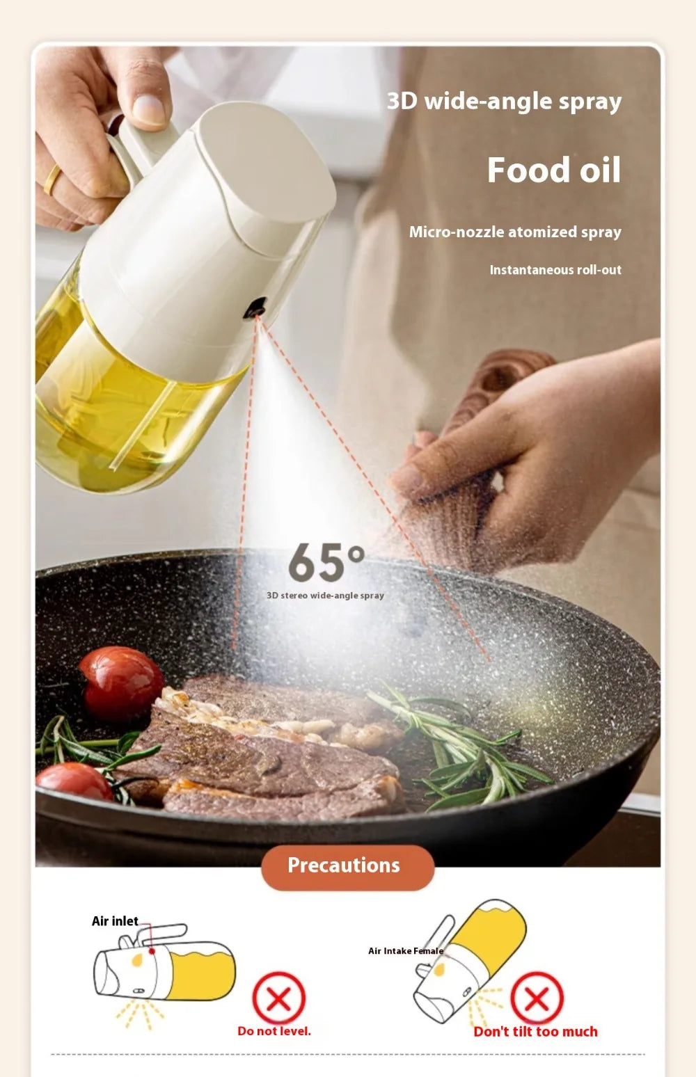 2in1 Oil Spray Bottle 500ml High Borosilicate Glass Cooking Oil Dispensers Olive Oil Sprayer Mister for Air Fryer Salad Baking