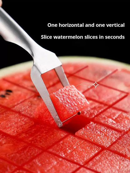 1pc Multi-purpose Portable 2In1 Watermelon Fork Slicer Watermelon Slicer Cutter Knife Stainless Steel Kitchen Fruit Cutting Fork