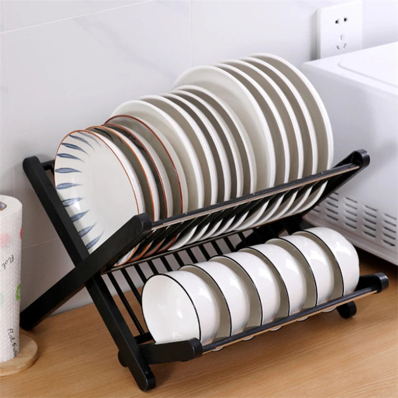 Dish Drying Rack Plates Pan Fold Shelf Plastic Kitchen Organizer Holder Dish Rack Sink Draining Bowl Storage Stand