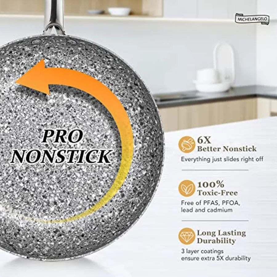 Stone Cookware Set 10 Piece Ultra Nonstick Pots and Pans with Stone-Derived Coating for Kitchen Use Granite Finish Black and Si
