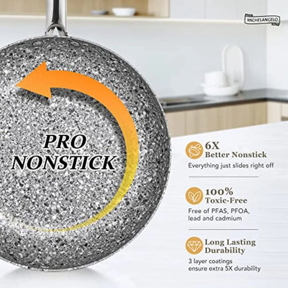Stone Cookware Set 10 Piece Ultra Nonstick Pots and Pans with Stone-Derived Coating for Kitchen Use Granite Finish Black and Si