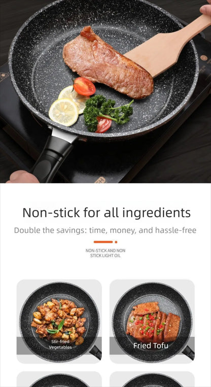 22/24/26/28cm Steak Frying Pan with Glass Lid Stone Skillet Cookware Muliti-Purpose NonStick Kitchen Cooking Tools