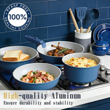 Non Stick Pots and Pans Set, 21 Pcs Ceramic Cookware with Detachable Handles, Induction Ready, Oven Safe, PFAS & PFOA Free, Navy