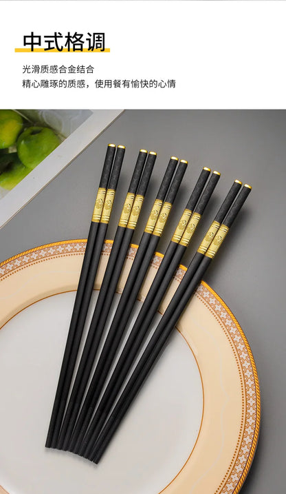 1 Pair Metal Chinese Chopsticks Reusable Square Food Chopsitcks Light Luxury Alloy Chopsticks Hotel Restaurant Alloy Tableware