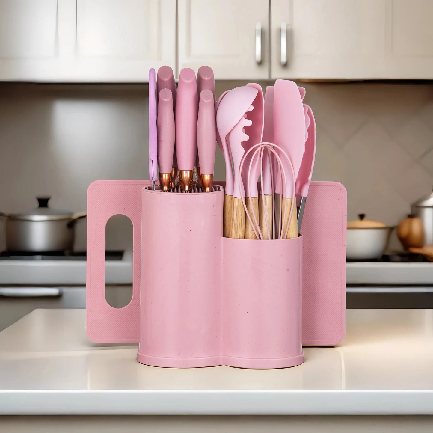19Pcs Kitchen Knife Block Set,Sharp Stainless Steel Knives with Cutting Board & Scissors,All-in-One Kitchen Starter Set.