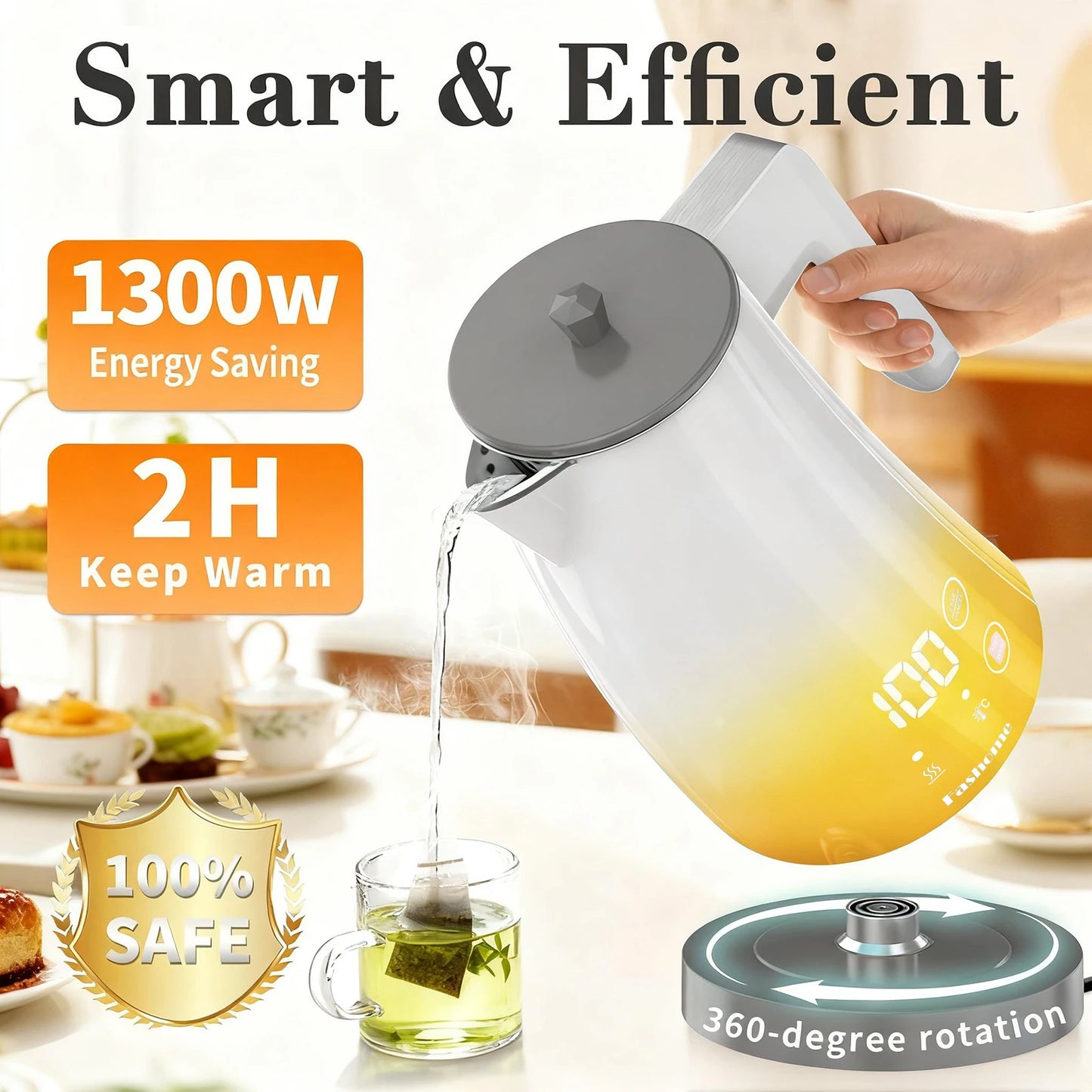 Fashome Electric Water Kettle with 5-Temperature Control 1.25L Auto Shut-Off Stainless Steel Coffee Tea Pot kitchen gadgets