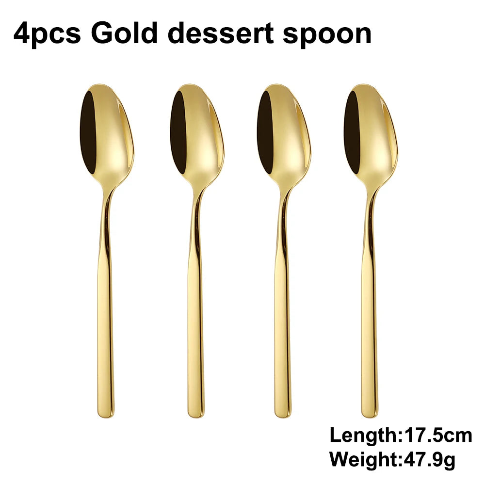 4/6/12/16/18/20/24Pcs Gold Cutlery Set Stainless Steel 304 Tableware Elegant Western Knife Fork Spoon Mirror Dinner Set