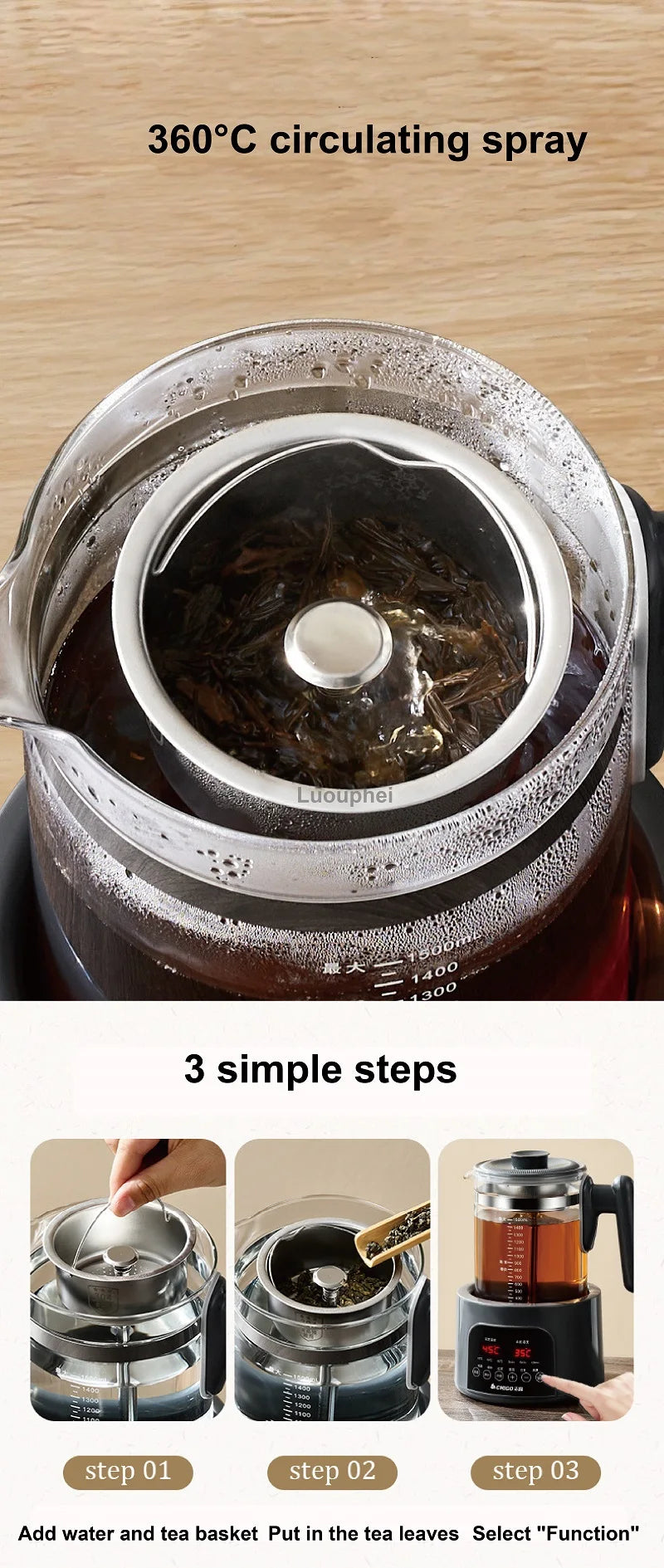 220V Health Kettle Temperature Control Pu'er Steam Teapot Baby 72h Constant Temperature Glass Milk Pot 1.5L Electric Kettle