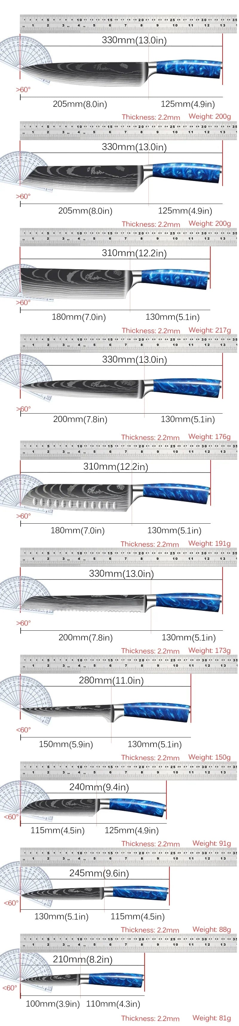 Damascus Pattern Knives Set Stainless Steel Chef Knife Japanese Santoku Knife Boning Knife Meat Cleaver Household Bread Knives