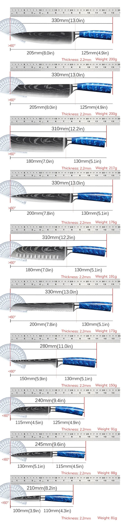 Damascus Pattern Knives Set Stainless Steel Chef Knife Japanese Santoku Knife Boning Knife Meat Cleaver Household Bread Knives