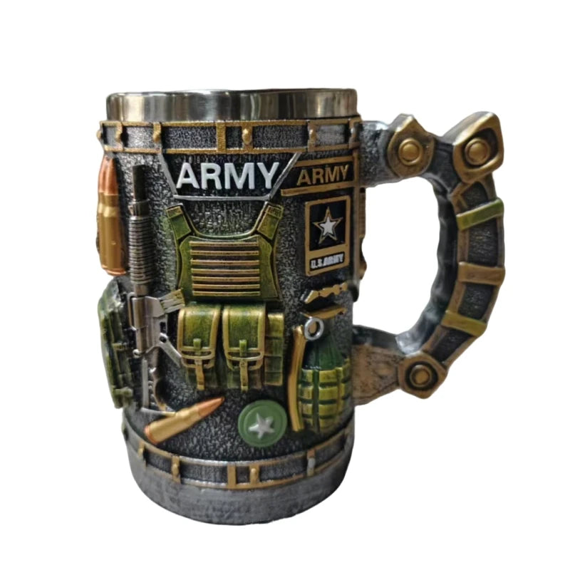 1pcs Army Military Beer Mug Resin Stainless Steel Men Birthday Gift Coffee Navy Cup Air Force Anchor Plane Wine Mugs Wine New